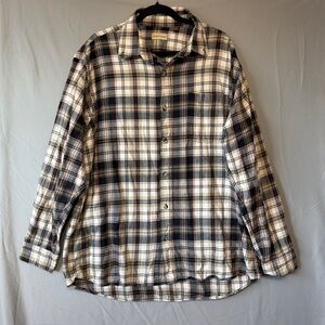 Hobbs Creek Mens Flannel Plaid Button Up Size XL Cotton Casual Dadcore Cream